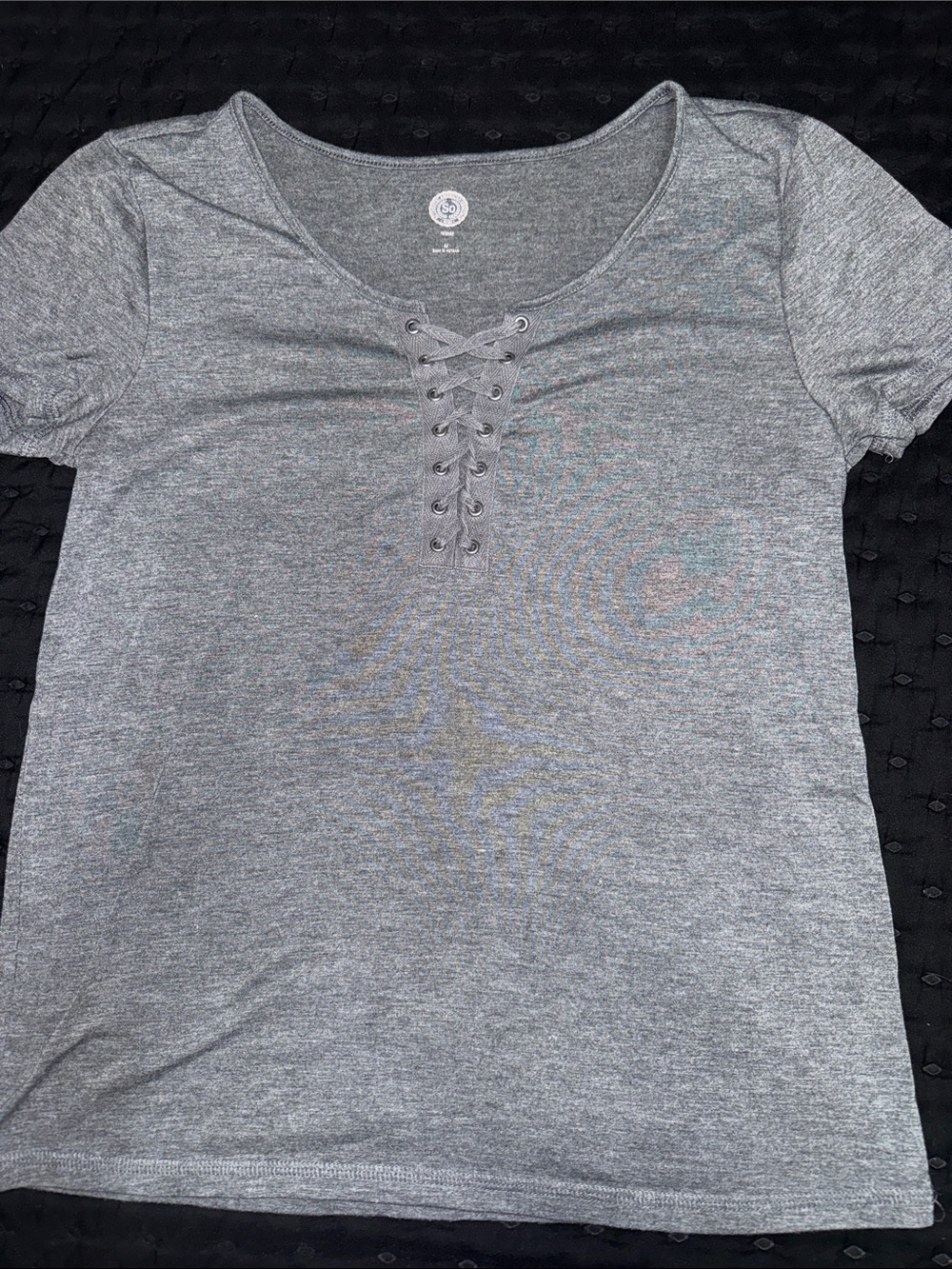 SO Gray Lace-Up Short Sleeve Tee